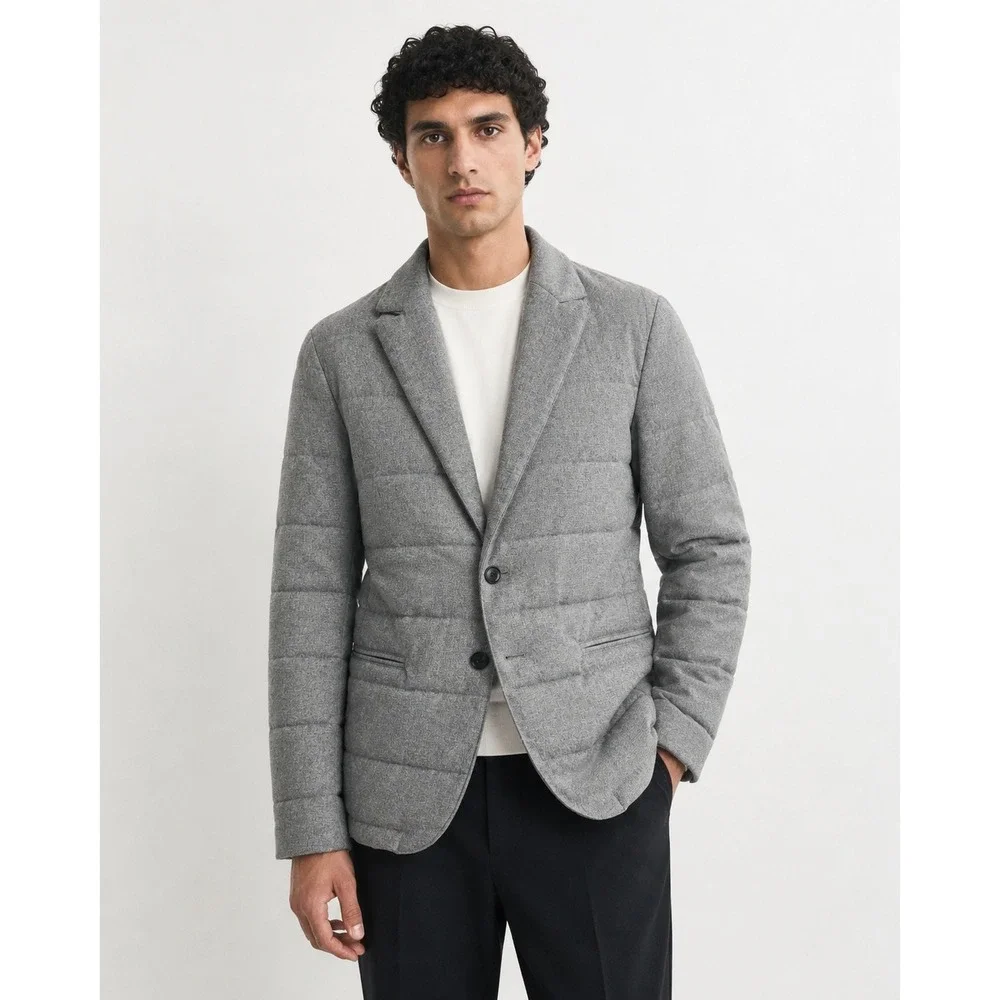 REISS Kadir Quilted Coat Jacket Grey Down Fill Notch Lapel Mens Size S NEW‎